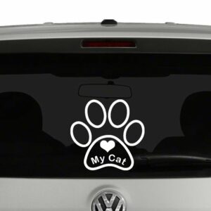 Love My Cat Paw Print Vinyl Decal