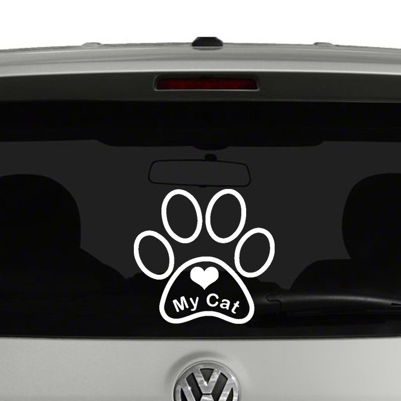 Love My Cat Paw Print Vinyl Decal