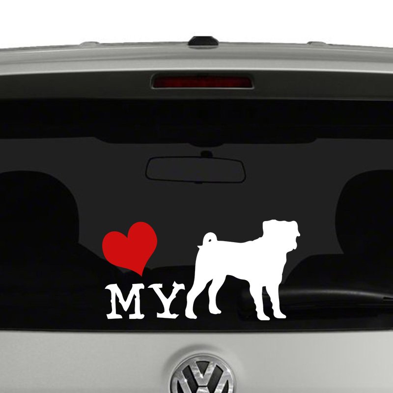 Love My Pug Dog Sillhouette Vinyl Decal