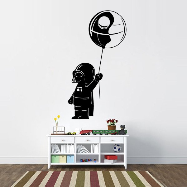 Baby Vader with Death Star Balloon Vinyl Wall Decal