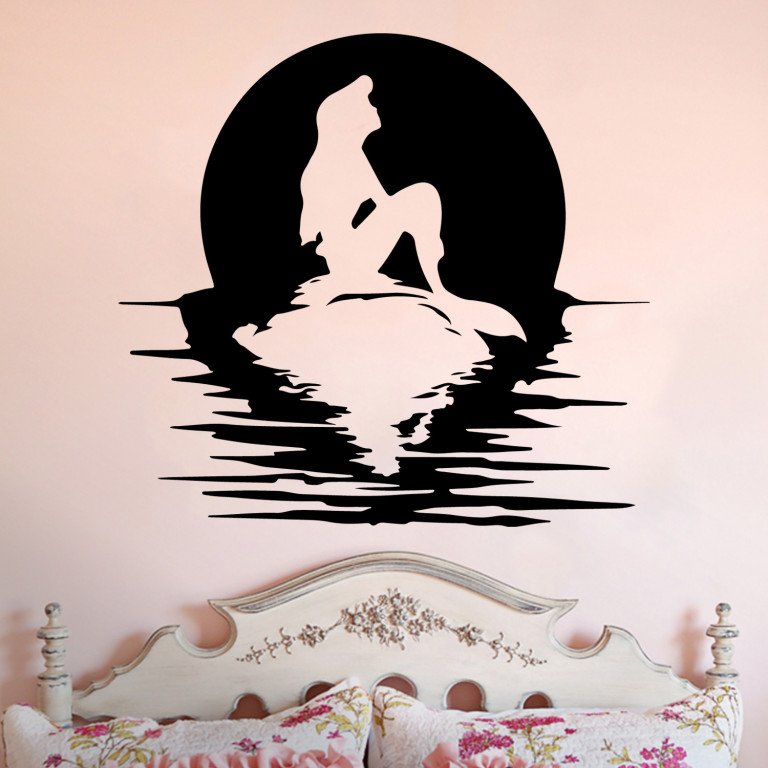 Ariel Full Moon Silhouette Little Mermaid Inspired Vinyl Wall Decal