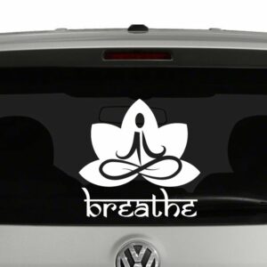 Breathe Sanskrit with Lotus Meditating Vinyl Decal Sticker