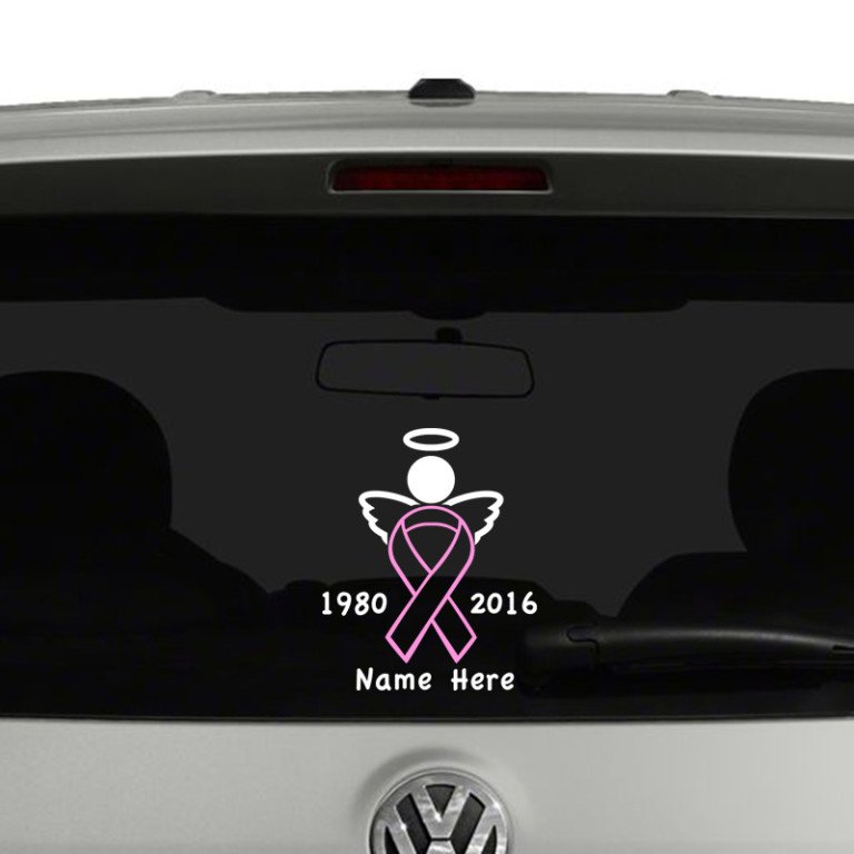 Breast Cancer Angel In Memory Ribbon Vinyl Decal Sticker