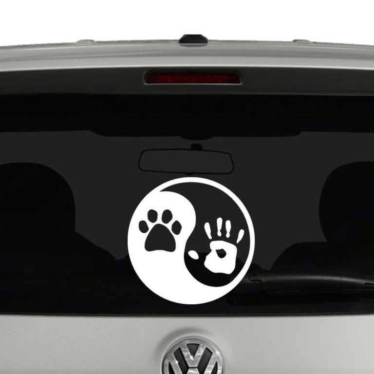 Yin Yang Paw Print and Hand Vinyl Decal Sticker