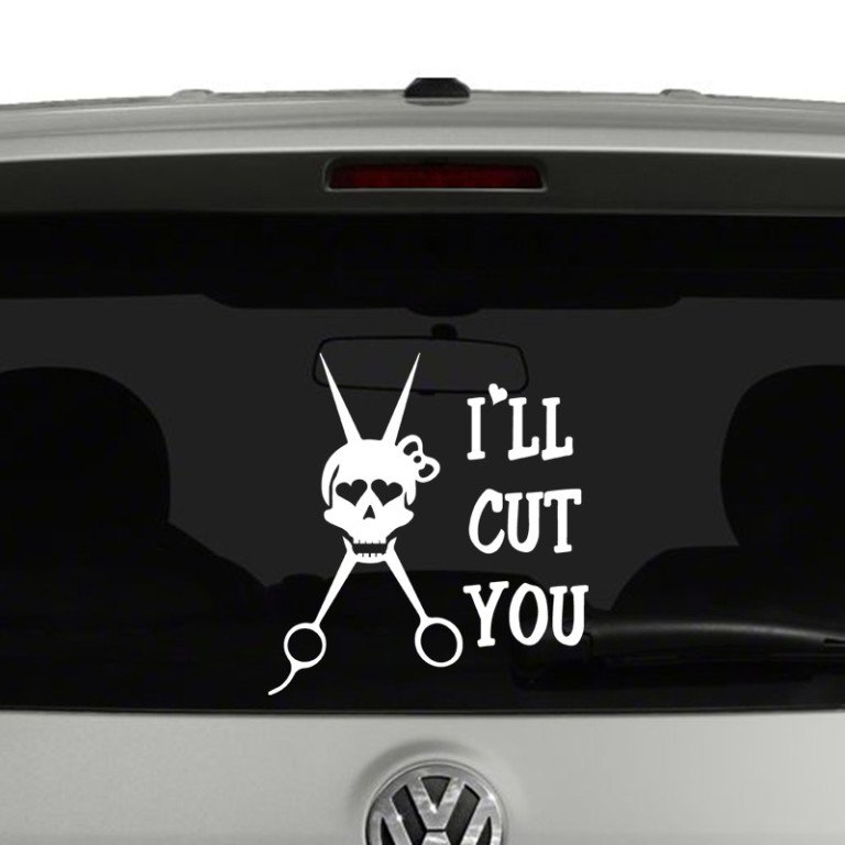 I'll Cut You Hairstylist Skull and Scissors Vinyl Decal Sticker