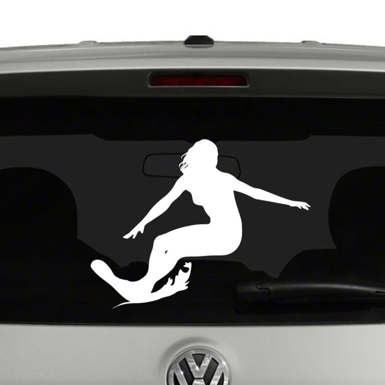 Surfer Girl Riding Wave Vinyl Decal Sticker