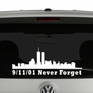 9-11-01 Never Forget Word trade Center Skyline Vinyl Decal Sticker