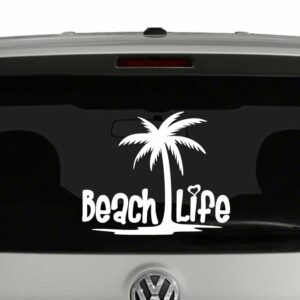 Beach Life Palm Tree Heart Vinyl Decal Sticker