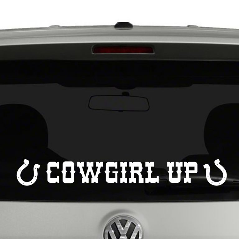 Cowgirl Up Horseshoe Vinyl Decal Sticker Car Window or Windshield