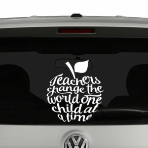 Teachers Change The World One Child at a Time Apple Vinyl Decal Sticker