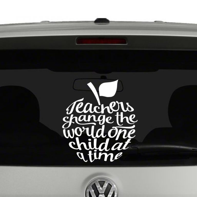 Teachers Change The World One Child at a Time Apple Vinyl Decal Sticker