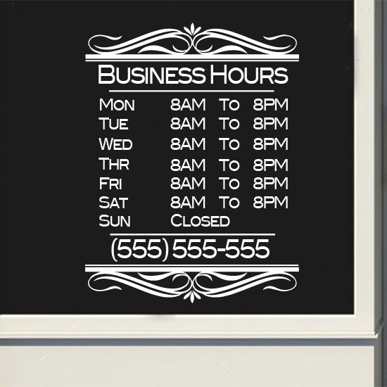 Custom Business Fancy Store Hours Sign Vinyl Decal Sticker Window Door