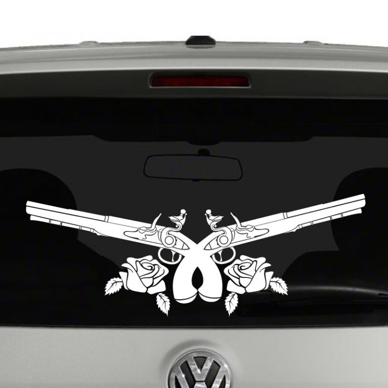 Guns and Roses Crossed Pistols with Roses Vinyl Decal Sticker