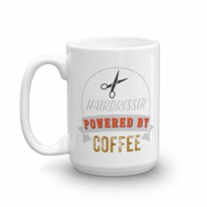 Hairdresser Powered By Coffee Vintage Logo Ceramic Mug