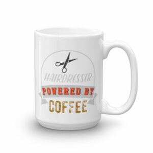 Hairdresser Powered By Coffee Vintage Logo Ceramic Mug