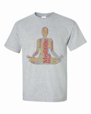 Meditation Word Cloud Meditating Figure Silhouette Short Sleeve T-Shirt