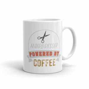 Hairdresser Powered By Coffee Vintage Logo Ceramic Mug