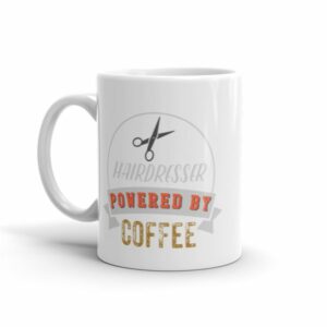 Hairdresser Powered By Coffee Vintage Logo Ceramic Mug