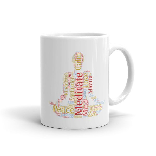 Meditation Word Cloud Meditating Figure Silhouette Mug