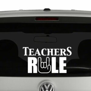 Teachers Rule Rock On Hand Vinyl Decal Sticker