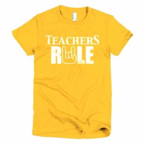 Teachers Rule Rock On Hand Funny T-Shirt