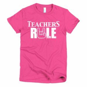 Teachers Rule Rock On Hand Funny T-Shirt