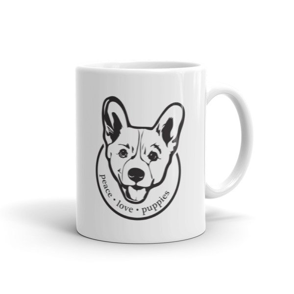 Peace Love Puppies Corgi Dog Lovers Ceramic Mug