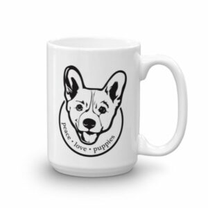 Peace Love Puppies Corgi Dog Lovers Ceramic Mug