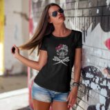 Hairdresser Skull Scissors and Bow Zentangle Style T-Shirt