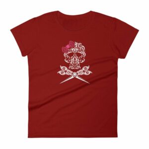 Hairdresser Skull Scissors and Bow Zentangle Style Women's T-Shirt - Image 9