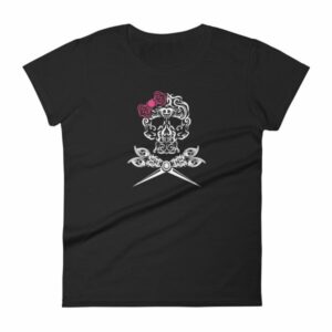 Hairdresser Skull Scissors and Bow Zentangle Style Women's T-Shirt