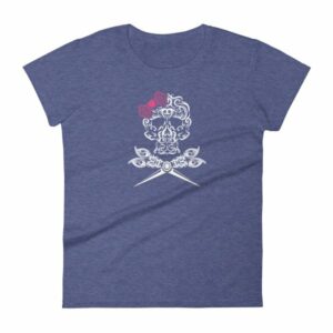 Hairdresser Skull Scissors and Bow Zentangle Style Women's T-Shirt - Image 6