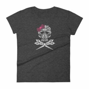 Hairdresser Skull Scissors and Bow Zentangle Style Women's T-Shirt - Image 3