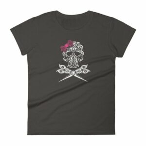 Hairdresser Skull Scissors and Bow Zentangle Style Women's T-Shirt - Image 2