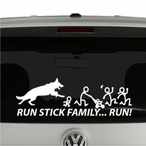 German Shepherd Chasing Stick Figure Family. Run Stick Family Vinyl Decal