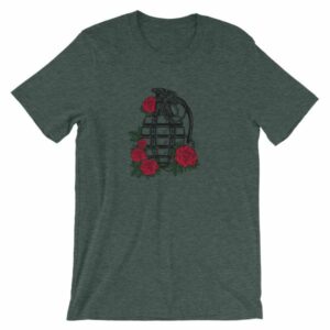 Grenade and Roses - Vintage Hand Grenade Tattoo Art T-Shirt - Image 5