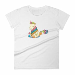 Cute Unicorn Farting Rainbow Clouds Funny Unicorn Women's T-Shirt - Image 2