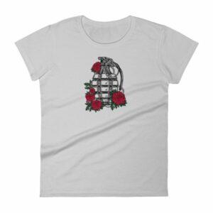 Grenade and Roses - Vintage Hand Grenade Tattoo Art Women's T-Shirt - Image 11