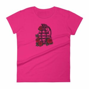 Grenade and Roses - Vintage Hand Grenade Tattoo Art Women's T-Shirt - Image 16