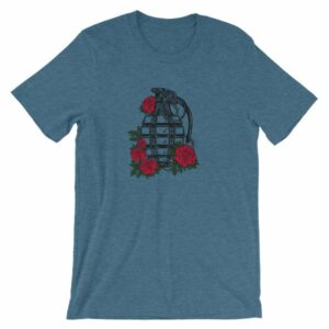 Grenade and Roses - Vintage Hand Grenade Tattoo Art T-Shirt - Image 4