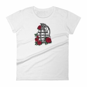 Grenade and Roses - Vintage Hand Grenade Tattoo Art Women's T-Shirt - Image 2