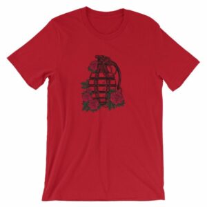 Grenade and Roses - Vintage Hand Grenade Tattoo Art T-Shirt - Image 16