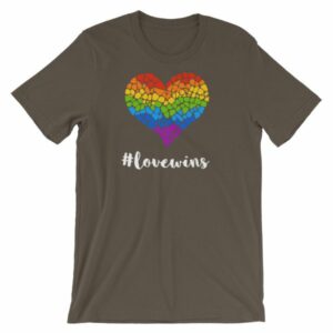 Pride Hashtag Love Wins Mosaic Rainbow Heart Pride T-Shirt - Image 9