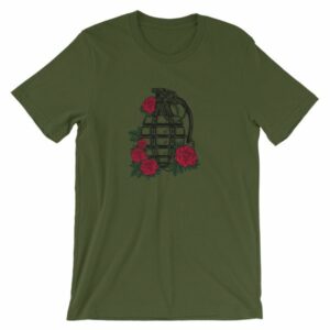 Grenade and Roses - Vintage Hand Grenade Tattoo Art T-Shirt - Image 7