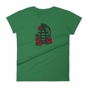 Grenade and Roses - Vintage Hand Grenade Tattoo Art Women's T-Shirt - Image 8