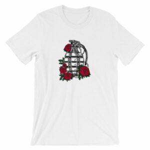 Grenade and Roses - Vintage Hand Grenade Tattoo Art T-Shirt - Image 2
