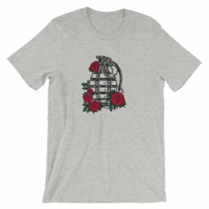 Grenade and Roses - Vintage Hand Grenade Tattoo Art T-Shirt - Image 12