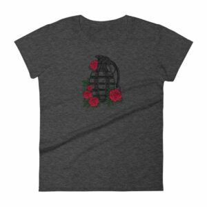 Grenade and Roses - Vintage Hand Grenade Tattoo Art Women's T-Shirt - Image 4