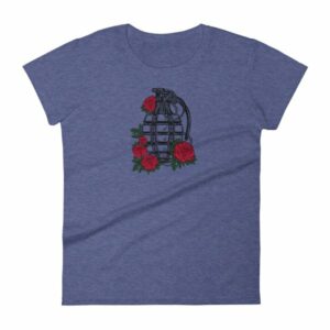 Grenade and Roses - Vintage Hand Grenade Tattoo Art Women's T-Shirt - Image 6