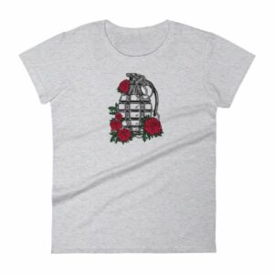 Grenade and Roses - Vintage Hand Grenade Tattoo Art Women's T-Shirt - Image 7